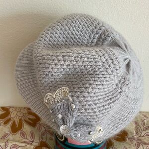 Gray Knit Kids Hat with Butterfly Accent